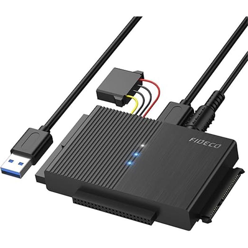 IDE and SATA Adapter, USB 3.0 Hard Drive Adapter, External SATA and IDE Converter for 2.5 and 3.5 inches HDD or SSD, CD-ROM, CD-RW, DVD-RW Drives 1