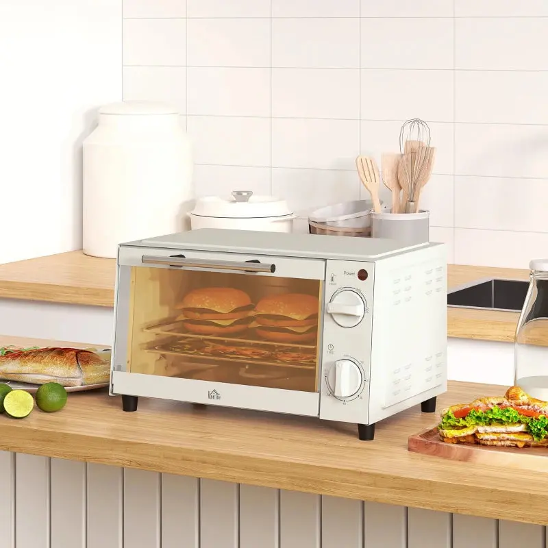 HOMCOM Mini Oven 9L - Countertop Electric Grill & Toaster Oven with Adjustable Temperature, 750W 4