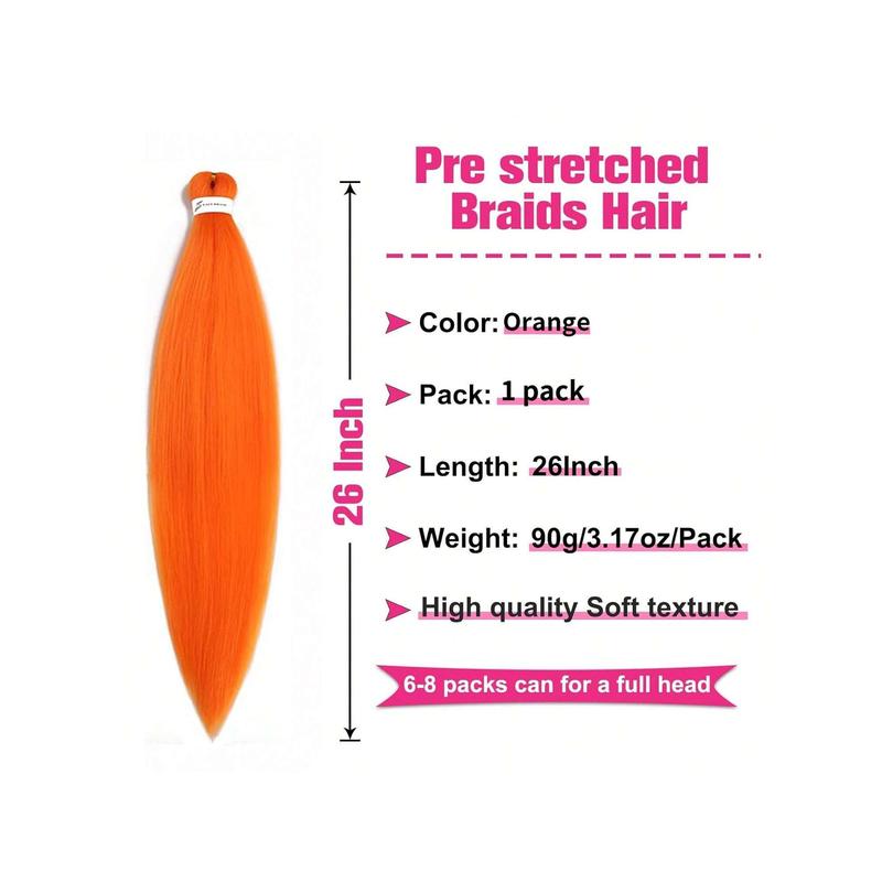 Orange Pre-Stretched Braiding Hair 26 Inch 1 Pack Long Braiding Hair Orange Hair Yaki Texture EZ Braids Crochet Hair For Goddess Box Braids Hot Water Setting Twist Synthetic Braiding Hair Extensions Synthetic Braiding Hair Easy Braid Hair Extensions 3