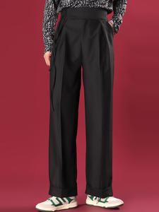 Men's Chino Pants Wide Leg High Waist Formal Dress Wedding Long Trousers Slacks