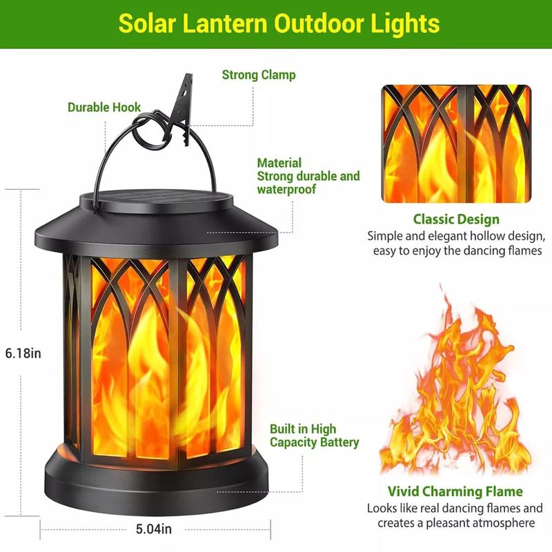 LED Flickering Flame Solar Hanging Lights Lantern Outdoor Garden Pathway Decor 5
