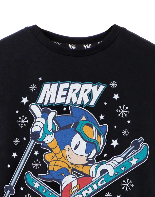 Vanilla Underground x Sonic the Hedgehog Boys Black Merry Christmas Short Sleeved T-Shirt 2