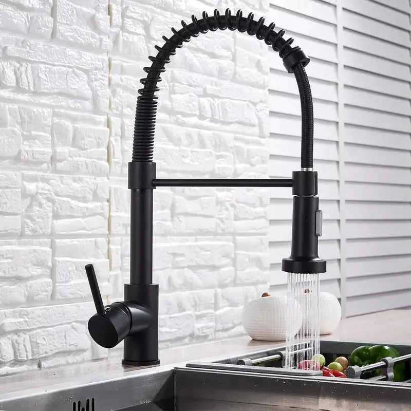 Matt Black Single Lever Kitchen Sink Mixer Tap with Pull Out Hose Spray - Easy Installation 8