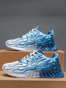 Men's Fashionable Flame Pattern Lace Up Sneakers, 2024 New Style Casual Comfortable Breathable Sports Running Shoes, Male All-match Round Toe Shoes for Daily Wear