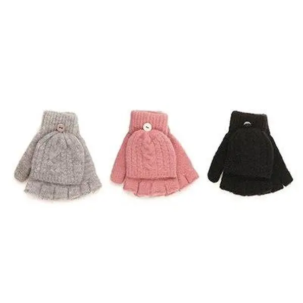 A2Z Ladies Gloves 3 Pack Twist Yarn Knitted Warm Winter Gloves with Mitten Cover Fuzzy Stretchy Knitted Snow Mittens Women Walking Riding Driving Gloves One Size Fits All 1