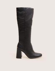 Apology Black Pu Knee High Block Heel Boots