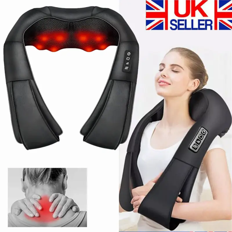 Electric Shiatsu Back Neck Shoulder Massager with Heat Kneading Body Car Home UK 0