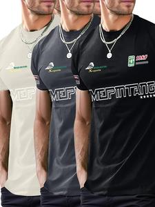 Men's Letter Print Round Neck Tee, Loose Casual Breathable Short Sleeve T-shirt for Summer, Men's Top for Daily Wear, Tropical