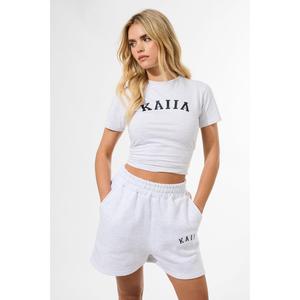 Kaiia Sweat Logo Shorts In Grey Marl