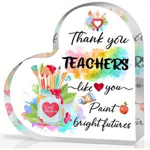 Creative Teacher Appreciation Gift, Heart Shaped Acrylic Ornament, Teacher Appreciation Gift, Unique Art Design Decoration for Teacher Office