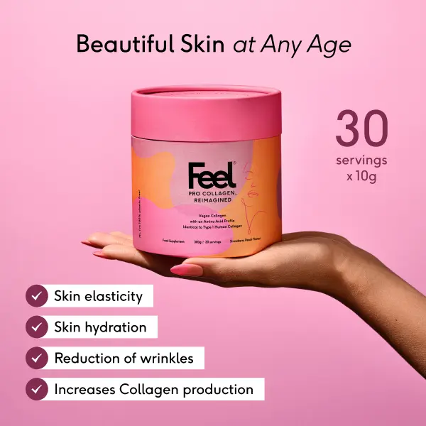 Feel Pro Collagen - Powder - Peach, Vegan, Anti-Wrinkle, Skin, Hair, Nails (30 Servings) 1