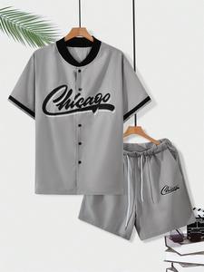 Men's Letter Print Short Sleeve Graphic Tee & Drawstring Waist Shorts Two-piece Set, Regular Fit Casual Round Neck T-shirt & Pocket Shorts, Men's Summer Clothes