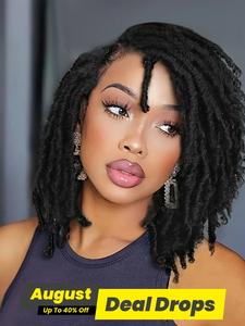 Women's 14inch Short Afro Kinky Curly Dreadlock Synthetic Hair Wigs, 1 Piece Natural Fluffy Braided Hair Texture Hair Wigs without Bangs, Chic Hair Wigs for Daily & Cosplay & Costume Party Decor, Machine Made Wigs