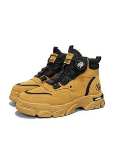 Men's High-Top Boots with Rotating Button, British Style Workwear Motorcycle Shoes, Anti-Slip Wear-Resistant Fashion Boots（The shoe width is relatively narrow. It is recommended to choose a size larger by one size.）