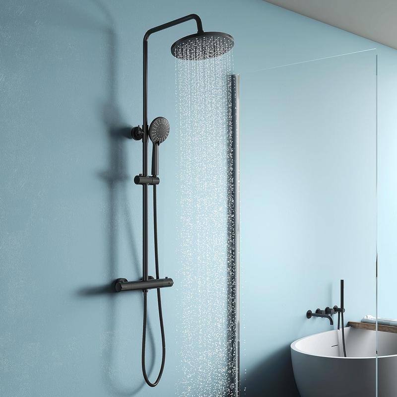 Product Introduction of NEW Thermostat Shower Set,Height Adjustable Shower Mixer Set with Overhead Shower,Thermostatic Shower Mixer ,3-Types Handheld Shower, Shower System for Bathroom,Chrome 13