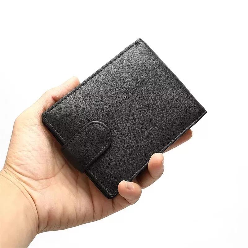 Men's RFID Blocking Genuine Leather Wallet with Snap Button leather wallet 1