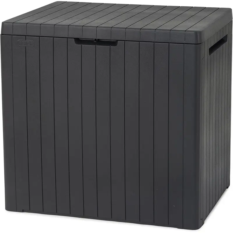 Keter City 113L Outdoor 96% recycled Small Balcony Garden Furniture Storage Box Grey Wood Panel Effect | Fade Free | All Weather Resistant | Safe and Secure | Zero Maintenance | 2 year Warranty 0