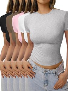 Women's Solid Color Tee, Casual Comfy Round Neck Short Sleeve T-shirt for Summer, Ladies Basic Sleepwear for Daily Wear