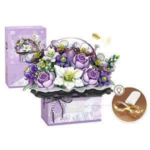 Rose Bouquet Building Block Toys with LED Lights(1set), DIY Desktop Decoration Crafts, Educational Assembly Toy, Creative Handheld Flower Bundle Gift Box, Decorative, Decoration