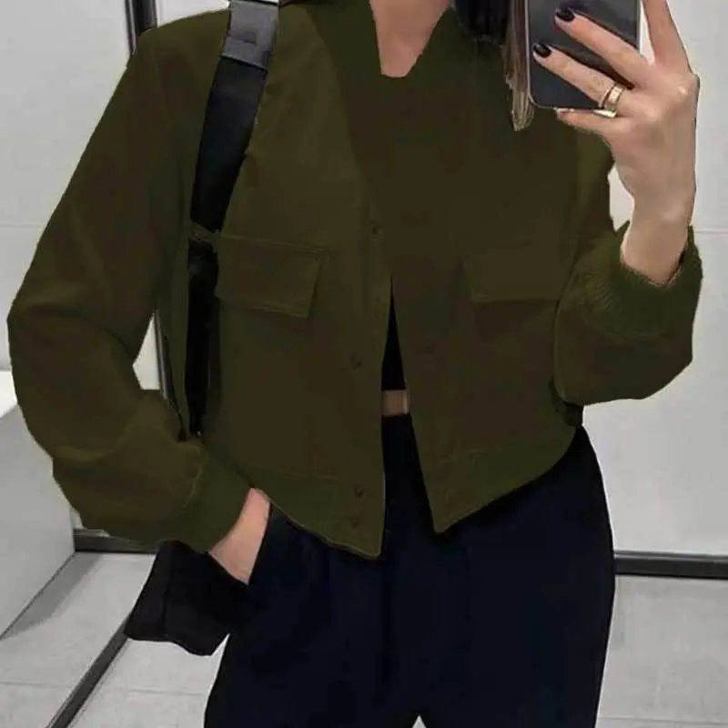Fashion Women's Bomber Jacket Long Sleeve Zipper Up Vintage Coat Tops 2025 Spring Elegant Loose Ladies Jackets Coat 5