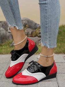Women's Fashionable Colorblock Lace Up Oxford Shoes, Casual Comfortable Pointed Toe Flat Shoes for Daily Wear, All Match Shoes for Women & Girls, Closed