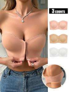 Women's Solid Color/Leopard Print Wireless Strapless Bandeau Bra, Comfortable Breathable Push Up Bra, Lingerie for All Seasons, Underwear, Womenswear