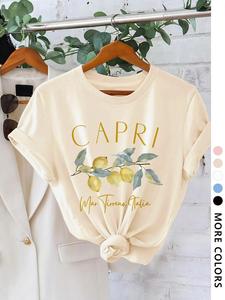 Women's Lemon Graphic Print Round Neck Tee, Fashion Casual Short Sleeve T-shirt, Ladies Summer Clothes for Daily Wear