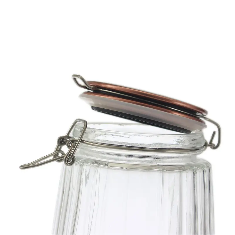 Storage Jar Glass 1L Airtight Copper Clip Top Lid Coffee Rice Flour Preserve Jar 1