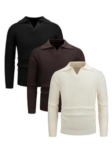 Men's Solid Color Collared Pullover, Casual Regular Fit Long Sleeve Sweater for Fall & Winter, Men's Knitwear for Daily Wear