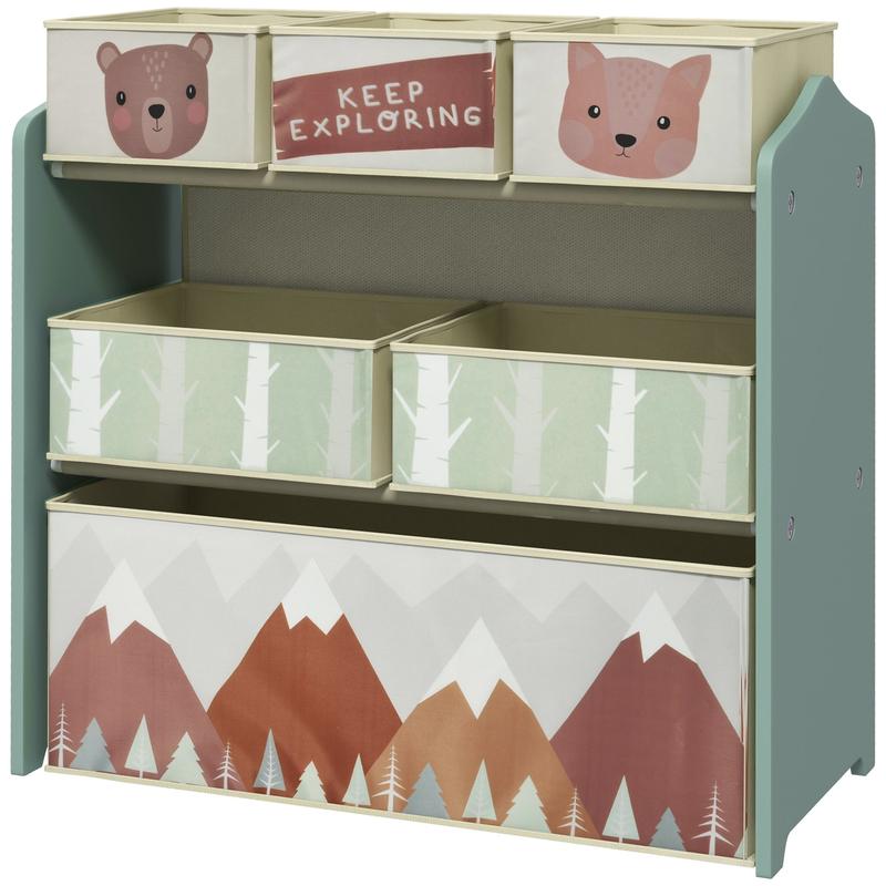 Kids Storage Units with 6 Fabric Bins, Childrens Toy Storage Organiser for Bedroom - Green Boxes Shelf Racks Steel 0