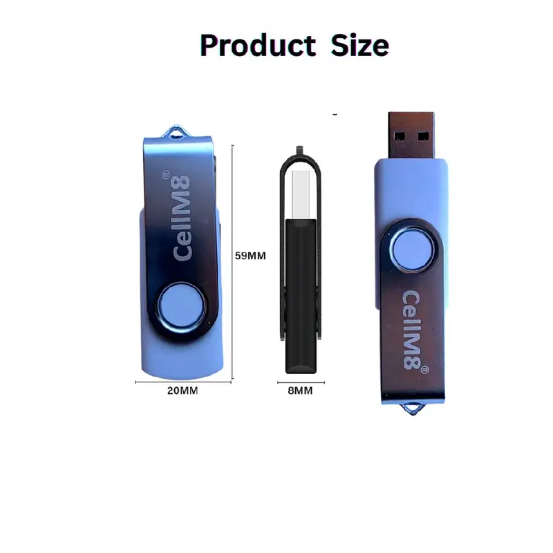 CellM8 128GB USB Flash Drive with Type-C Adapter and Key Chain - Compact Design for Versatile Storage 1