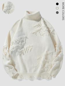 Men's Solid Color Ripped Drop Shoulder Sweater, Casual Fashion Cozy Knitwear for Daily Outdoor Wear, Men's Clothing for Fall & Winter