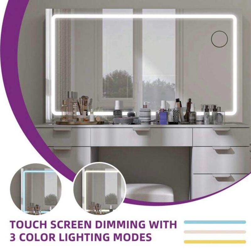 YITAHOME 46" Makeup Vanity with 11 Drawers, Makeup Desk Chair Set with LED Mirror and Power Outlet, 3 Lighting Color Adjustable 6