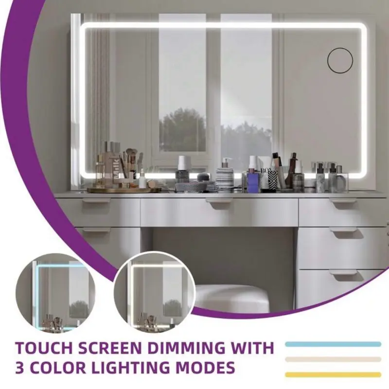 YITAHOME 46" Makeup Vanity with 11 Drawers, Makeup Desk Chair Set with LED Mirror and Power Outlet, 3 Lighting Color Adjustable 6