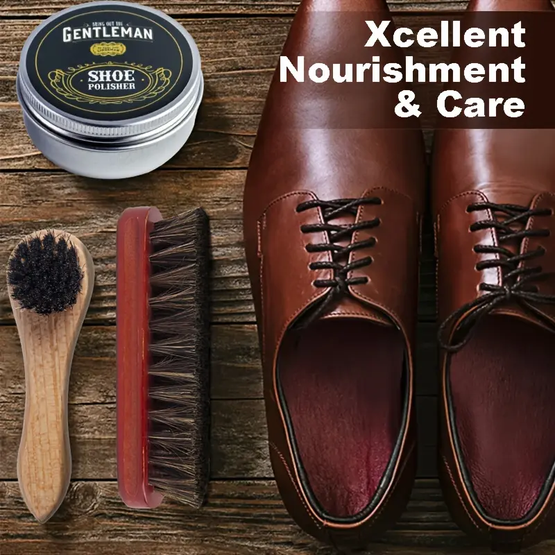 8pcs Brown Faux Leather Pu Shoe Care Kit with Brush - Includes Polish & Accessories for Boots The color of Shoe cloth is random 5