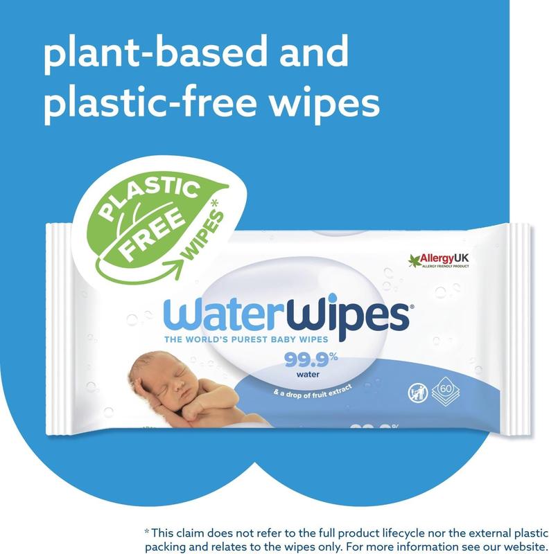 WaterWipes Plastic-Free Original Baby Wipes, 240 Count (4 packs), 99.9% Water Based Wipes, Unscented 4