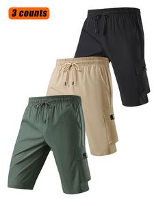 Men's Solid Color Pocket Shorts, Casual Comfy Breathable Drawstring Waist Sports Shorts for Daily Outdoor Wear, Men's Bottoms for All Seasons