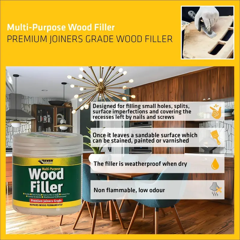 Multipurpose Wood Filler – Suitable for Indoor and Outdoor Use – Sandable – Light Stainable – 250ml 2