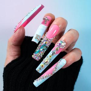 Rhinestone Decor Fake Nail & Tape & File, 10pcs Long Square False Nail for Women & Girls, Effortless Press On Nail Manicure Set, Diy Nail Kit, Nail Extensions, Fake Nails Kit