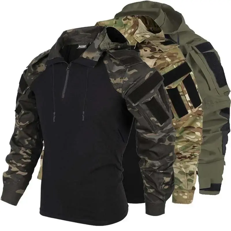 Outdoor shirt camouflage combat T-shirt hooded men's work tactical shirt camping hunting clothing wear 5