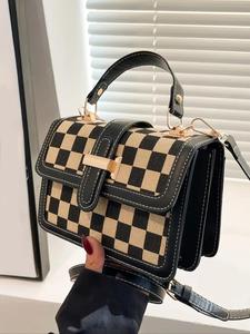 Women's Elegant Checkerboard Pattern Crossbody Bag, Fashionable Plaid Pattern Handbag with Adjustable Strap, Casual Trendy Versatile Commuting Purse, Sling Purse, Trendy Commuter Bag
