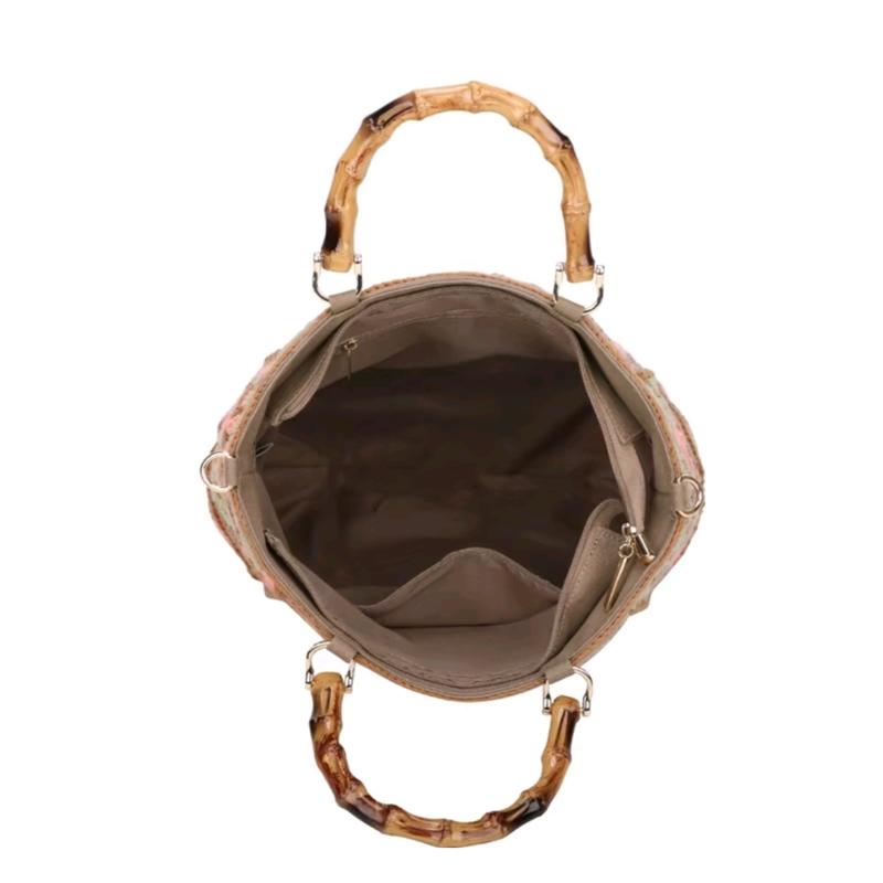 Large Crochet & Bamboo Handbag 8