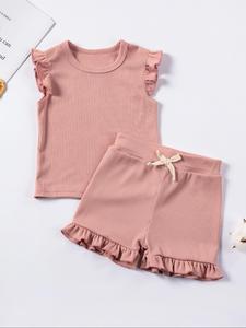 Toddler Girl's Butterfly Sleeve Top & Bow Decor Ruffle Shorts Set, Summer Clothes, Cute Two-piece Outfits for Summer, Kids Clothes for Daily Wear