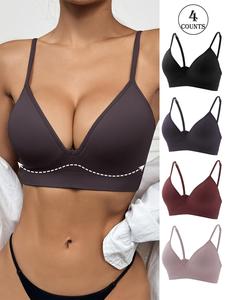 Women's Solid Wireless Bra, Adjustable Strap Push Up Bra, Soft Comfortable Breathable Lingerie for Daily Wear, Wirefree Bra