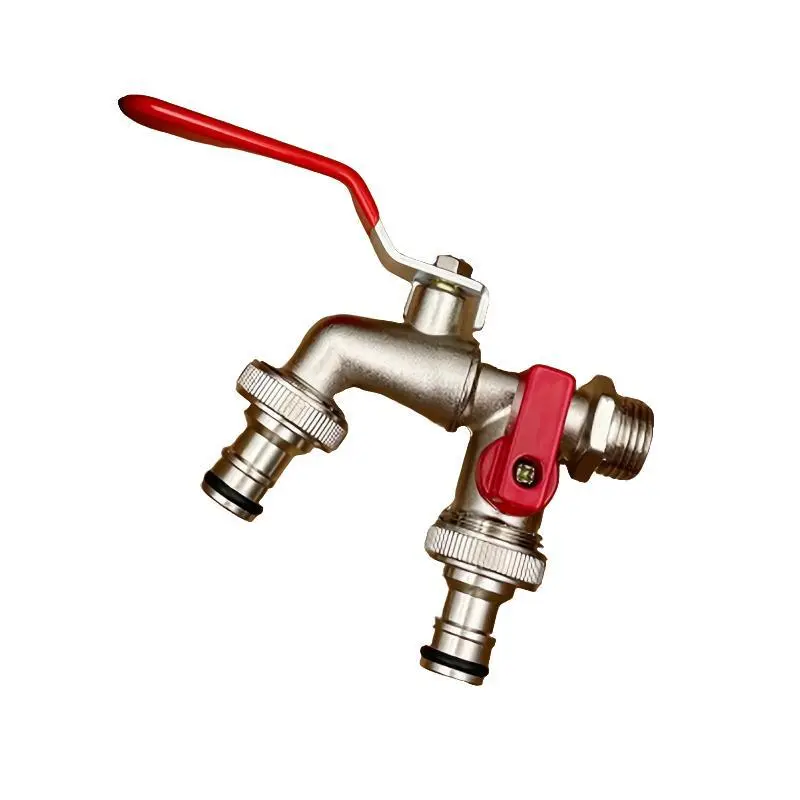 Stainless Steel Garden Hose Faucet, Double Outlet Garden Water Faucet, Universal Threaded Outdoor Faucet, Compatible with Sprayer & Hose Gun, Garden Accessories