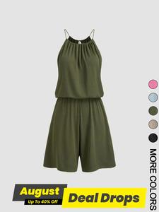 Women's Solid Color Fitted Romper, Casual Comfy Sleeveless Romper for Summer, Fashion Women's Suits Clothing for Daily Wear