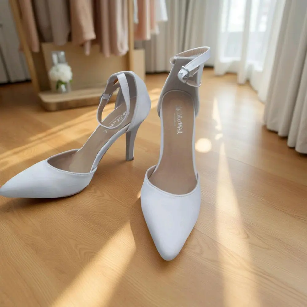 Women High Heel Satin White Sizes Uk 4/5/7 bride,new, Ankle Strap,wedding Footwear Summer Comfort