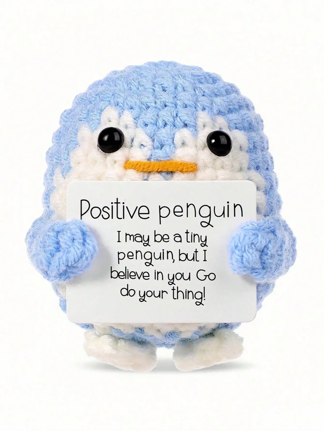 Positive Penguin Decorative Ornaments, 2.6 Inch Funny Potato Knitted Penguin Ornaments with Card for Friends Encouragement Decoration