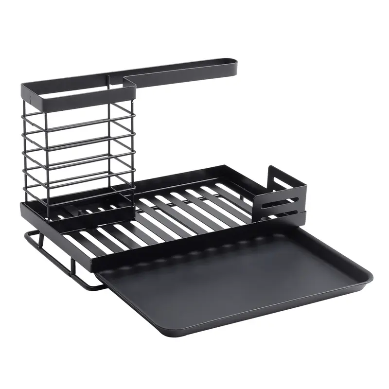 Lushhub Kitchen Silver/Black Steel Sink Organizer – Space-Saving Caddy with Drain Tray for Brushes, Sponges & Dispensers 6