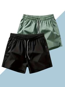 Men's Solid Drawstring Waist Shorts, Casual Regular Fit Zipper Shorts for Summer, Summer Outfits 2024, Shorts for Men, Men's Bottoms for Daily Wear, Summer Outfits 2024 for Work